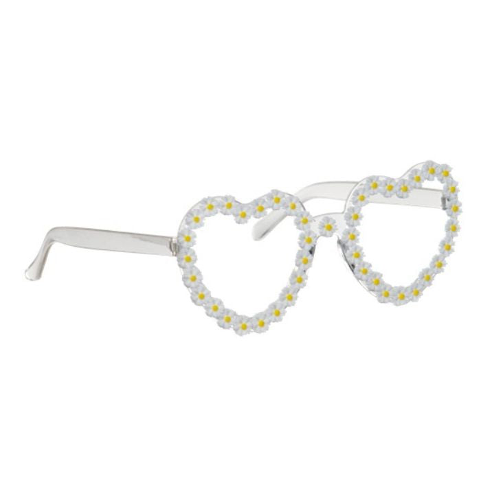 Lunettes en forme de coeur avec motif de marguerites blanches