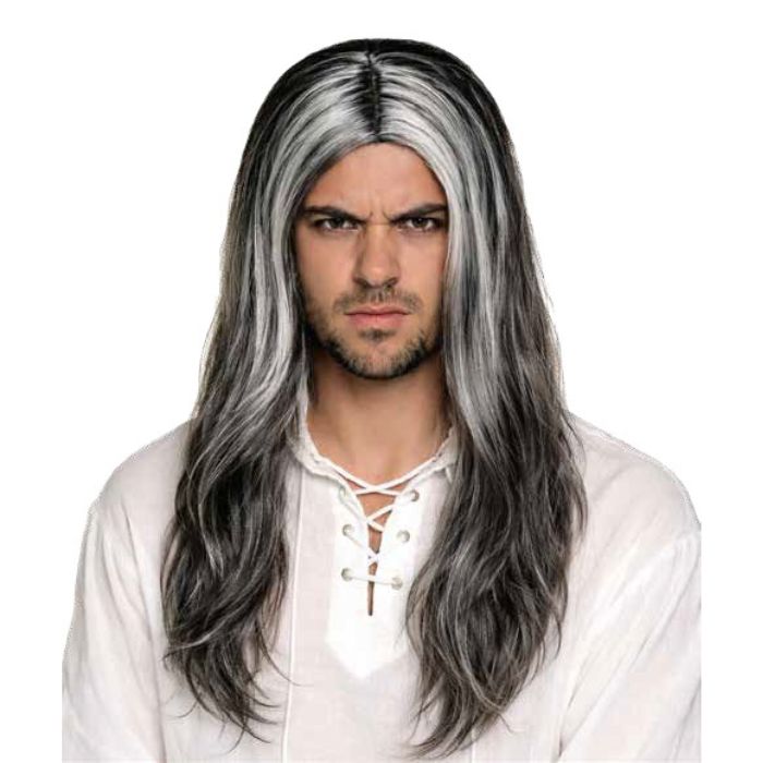 Perruque homme vampire longue noire et blanche