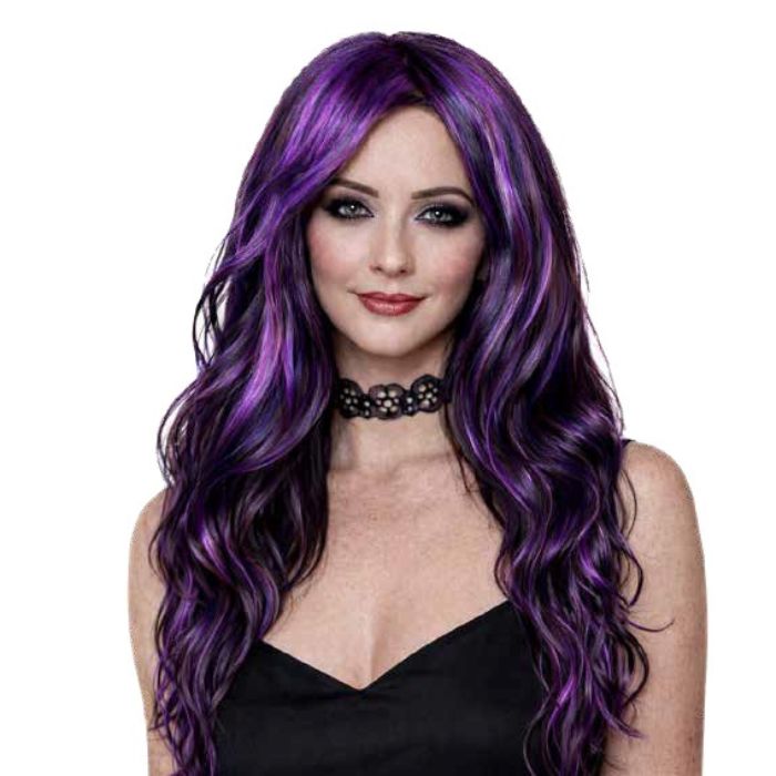 Perruque adulte longue gothique noire et mauve