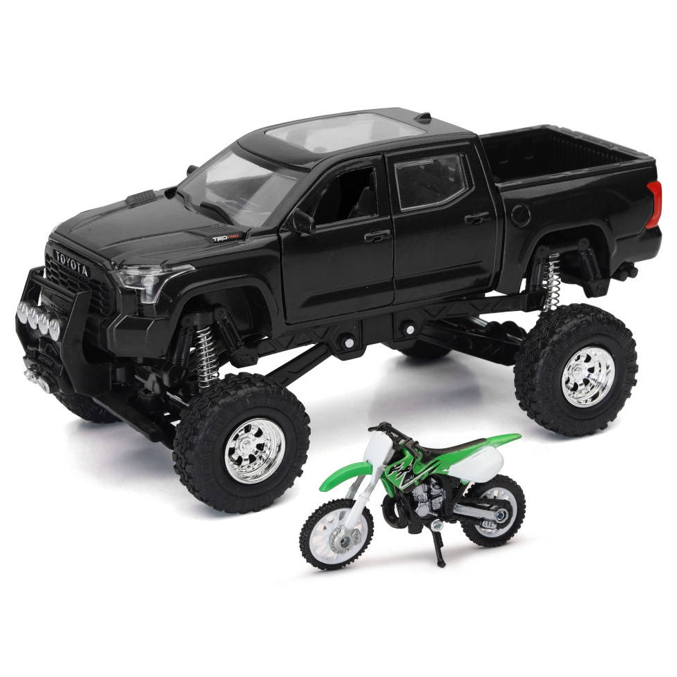 Camion Toyota Tundra noir et moto Kawasaki verte (5 ans et plus)