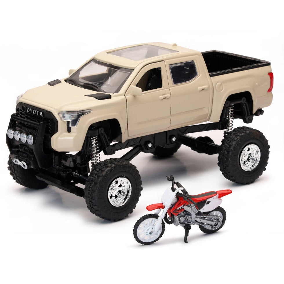 Camion Toyota Tundra beige et moto Honda rouge (5 ans et plus)