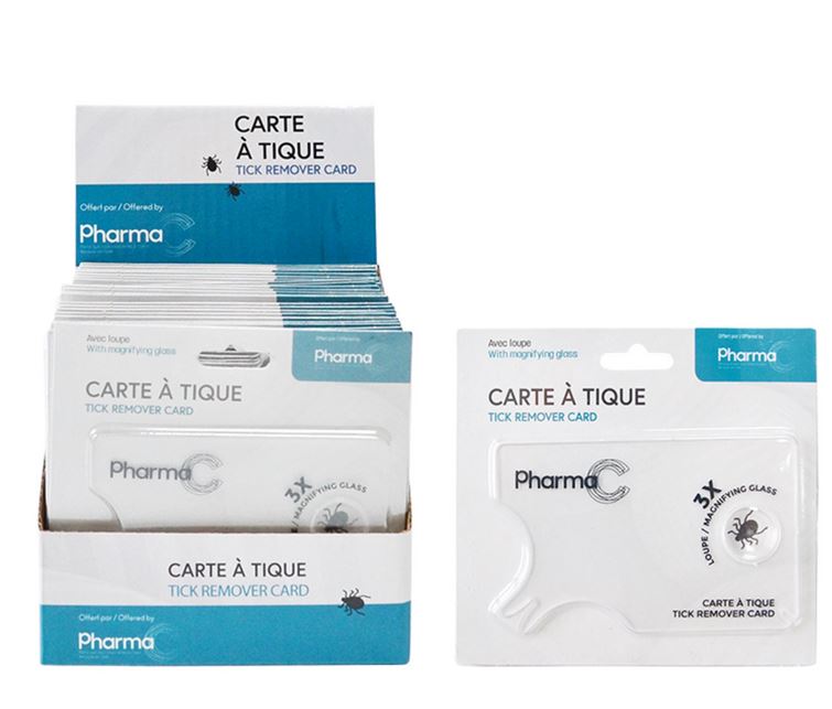 Carte à tique avec loupe grossissante 3X