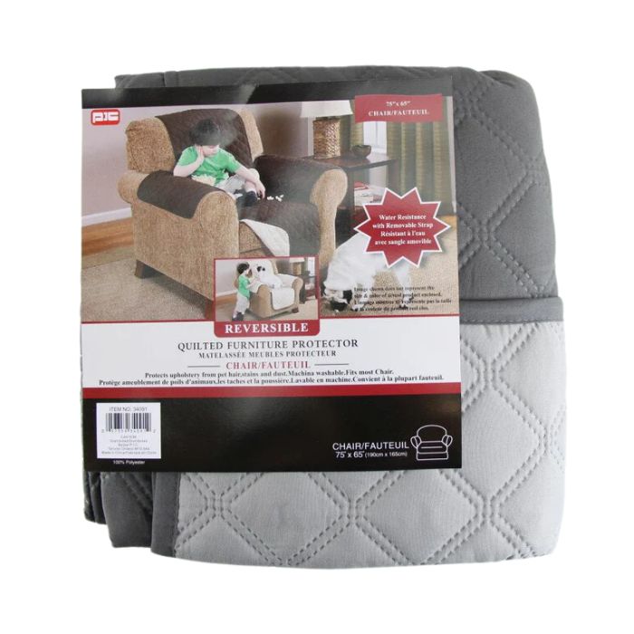 Jeté protecteur réversible pour fauteuil gris