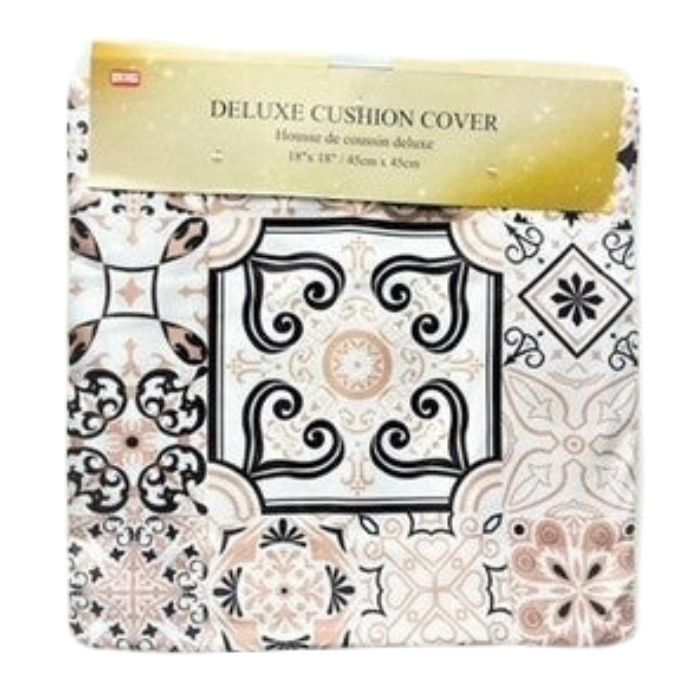 Housse pour coussin 18 po x 18 po satin motif beige et noire