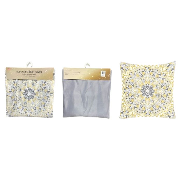Housse de coussin 18 po x 18 po en satin jaune et gris