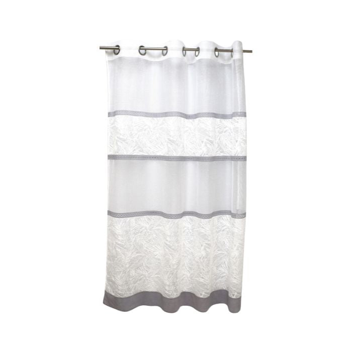 Rideau 52 po x 84 po brodé blanc et gris