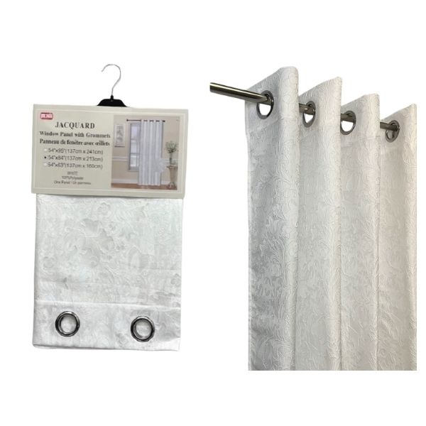 Rideau en jacquard 54 po x 95 po avec motif de feuilles brodées blanches