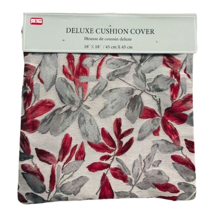 Housse de coussin 18 po x 18 po feuillage gris et rouge