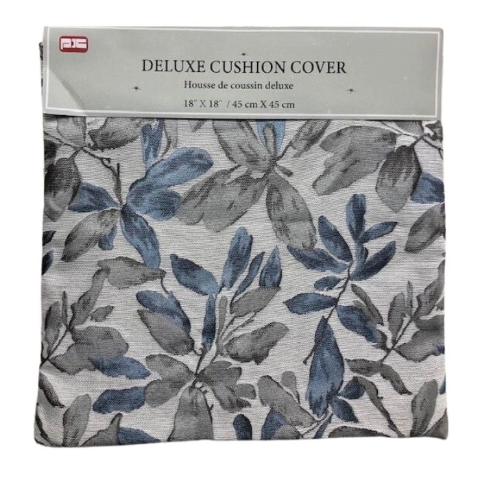 Housse de coussin 18 po x 18 po feuillage gris et bleu