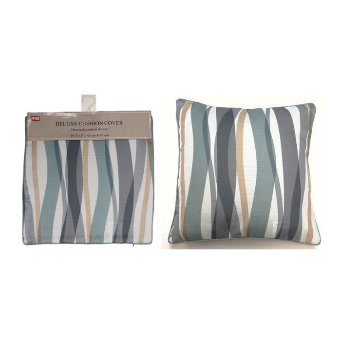 Housse de coussin 18 po x 18 po ligné bleu, jaune et vert