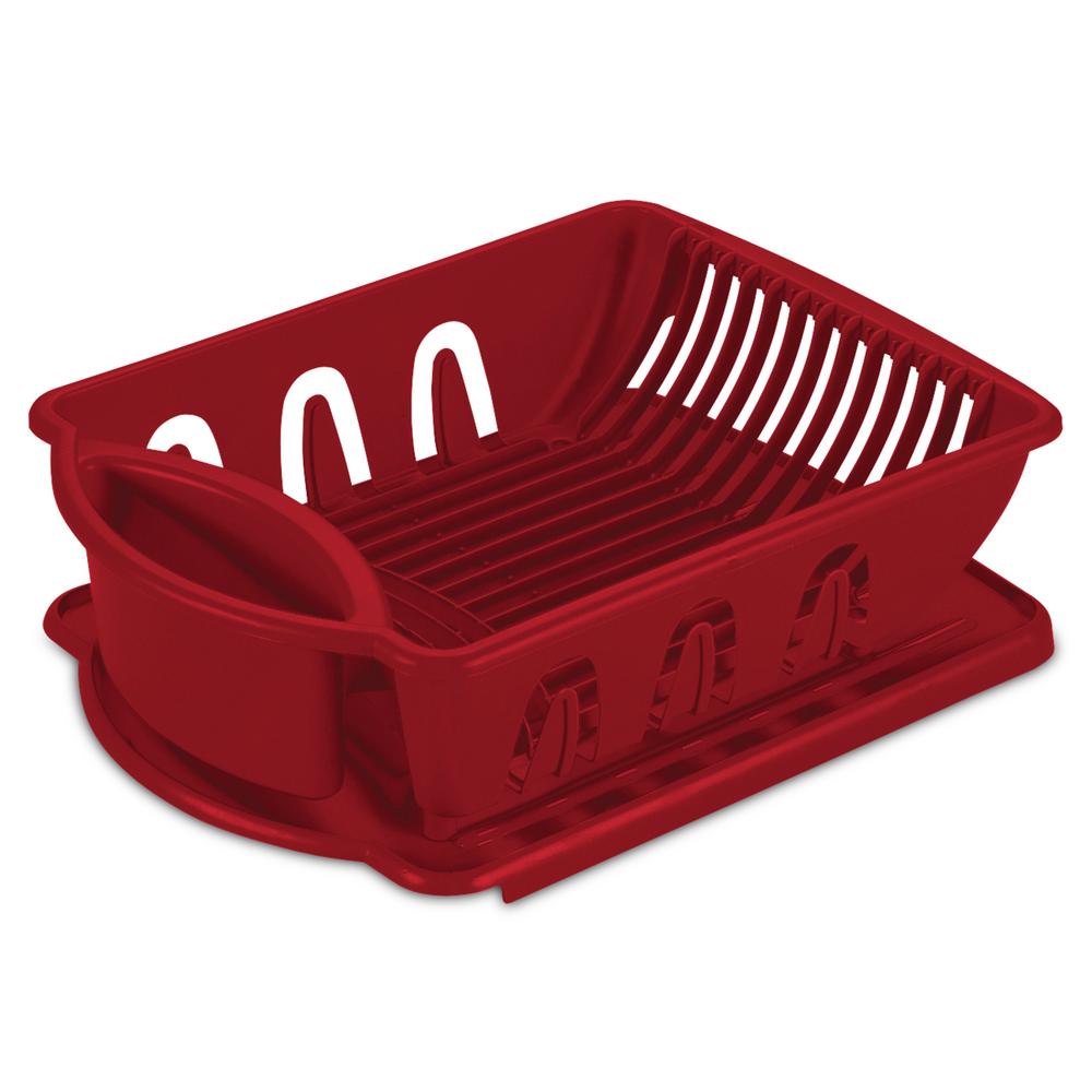Égouttoir à vaisselle et plateau rouge