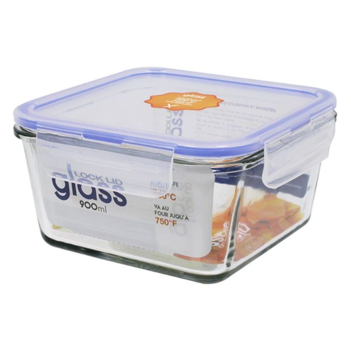 Plat en verre avec couvercle lock carré 900 ml