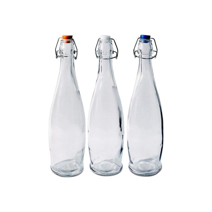 Bouteille en verre clair avec bouchon qui clip 1 L