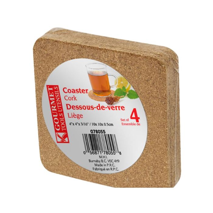Sous-verre carré 4 po en liège (paquet de 4)