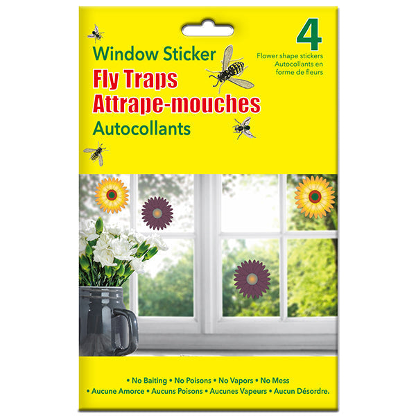 Attrape-mouches autocollant en forme de fleur pour fenêtre (paquet de 4)