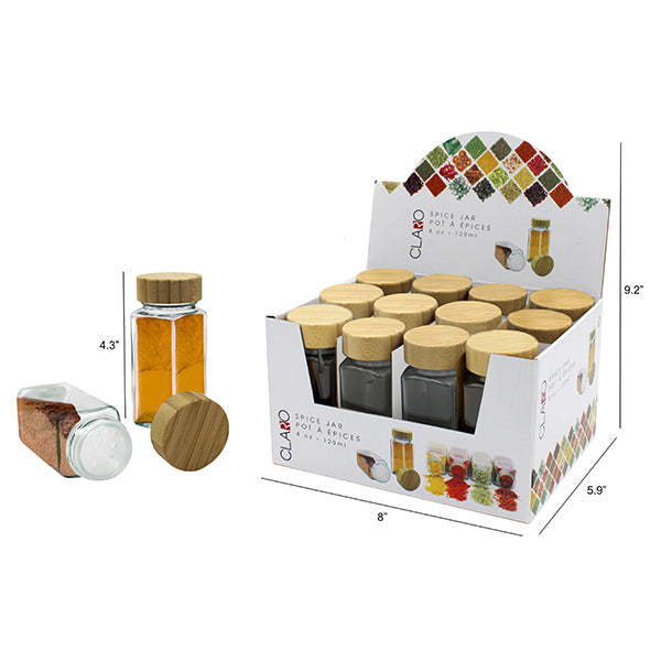 Pot à épices en vitre et couvercle de bois 120 ml