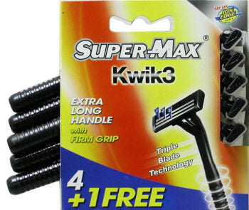 Rasoir jetable pour homme noir Super Max Kwik3 (paquet de 4)