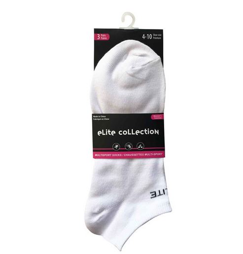 Bas court pour femme poucesinture 4 à 10 - 3 paires blanc Elite Collection