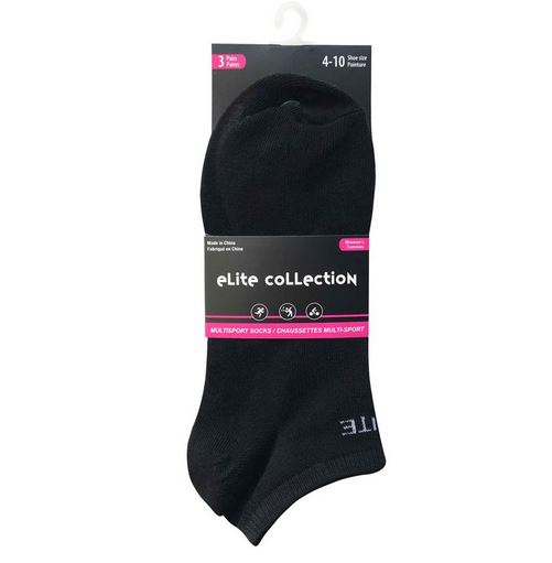 Bas court pour femme poucesinture 4 à 10 - 3 paires noir Elite Collection