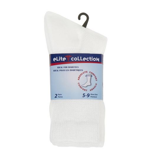 Bas aux genoux pour femme diabétique poucesinture 5 à 9 - 2 paires blanc Elite Collection