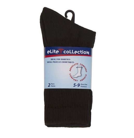 Bas aux genoux pour femme diabétique poucesinture 5 à 9 - 2 paires noir Elite Collection