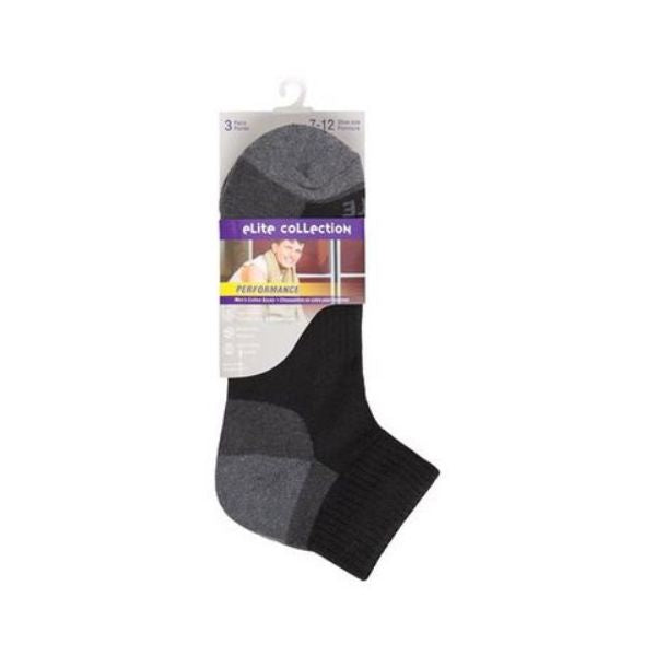 Bas aux chevilles pour homme pointure 7 à 12 - 3 paires noir Elite Collection