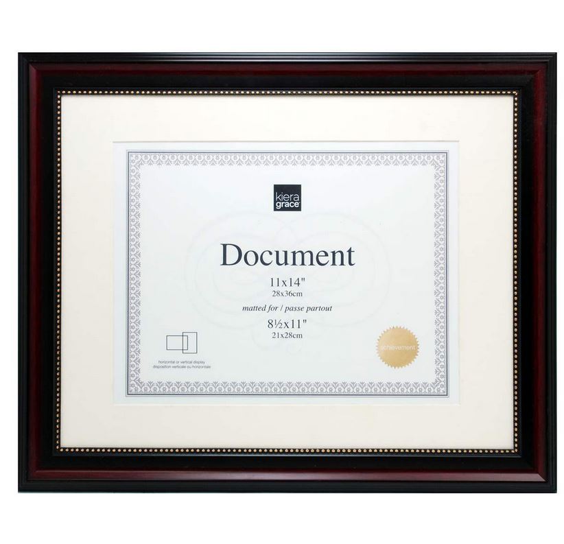 Cadre document 11 po x 14 po brun foncé et or
