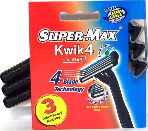 Rasoir jetable pour homme 4 lames Super Max Kwik (paquet de 3)