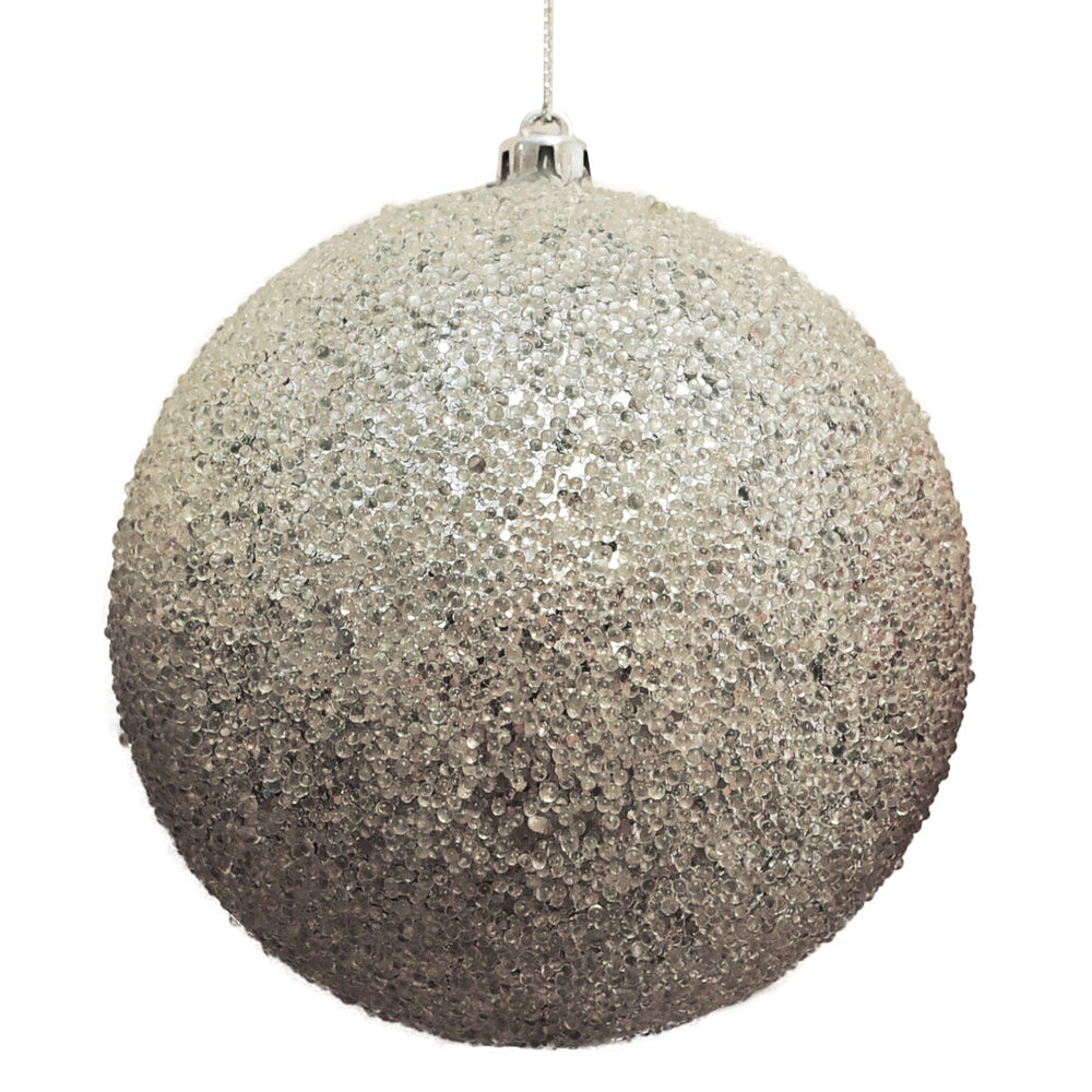 Ornement boule de Noël 100 mm givré argent pailleté