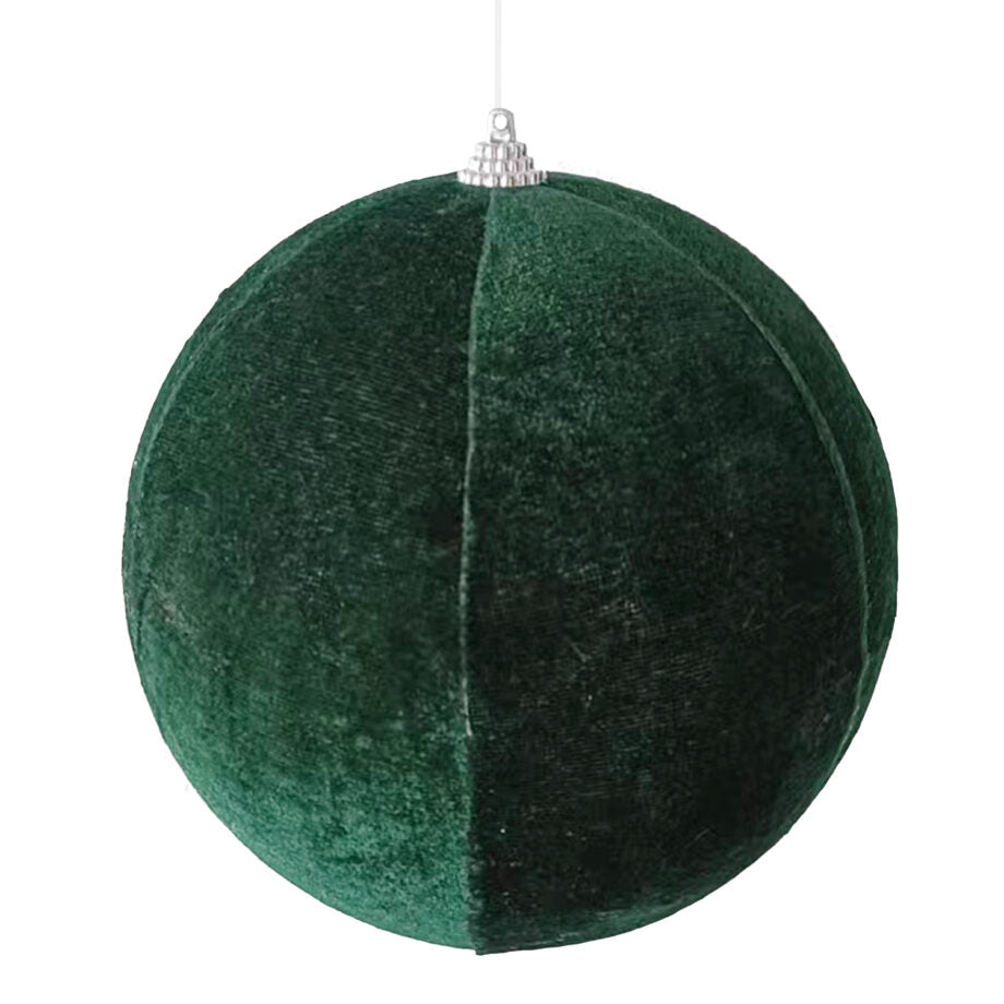 Ornement boule de Noël en velours vert foncé