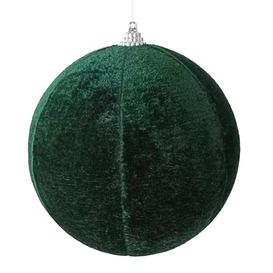 Ornement boule de Noël en velours vert foncé