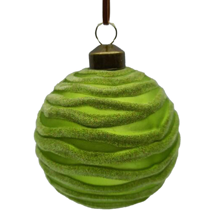 Ornement boule de Noël 3 po en verre texturé vert