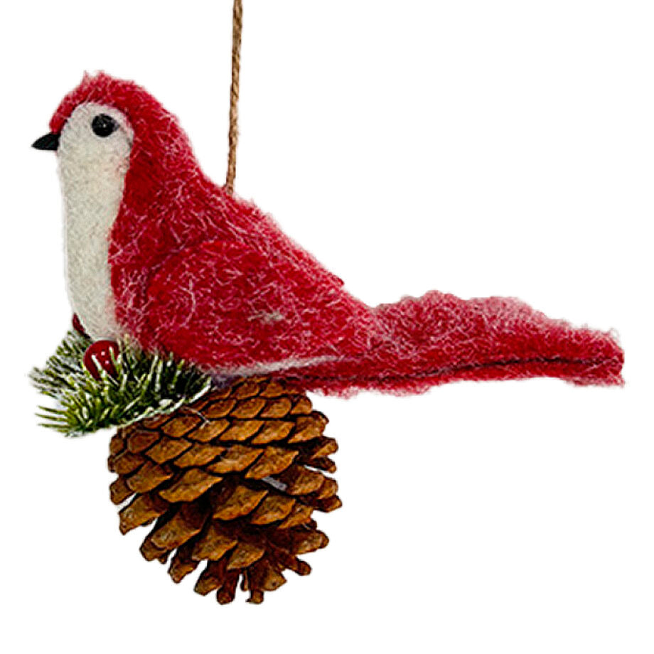 Ornement 6 po oiseau avec fausse fourrure rouge