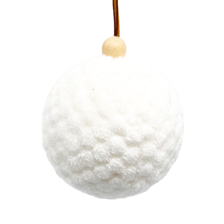 Ornement boule de Noël 3 po fausse fourrure blanche