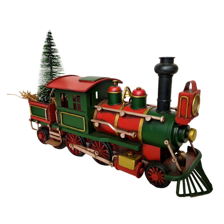 Train à vapeur vintage en métal 11 po x 6 po rouge et vert
