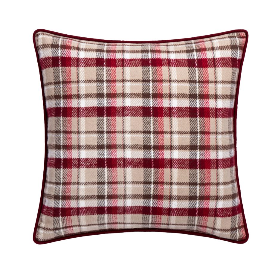 Coussin 18 po x 18 po carreaux rouge