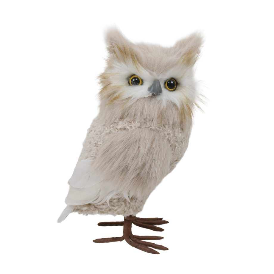 Hibou 6 po x 12 po fourrure beige