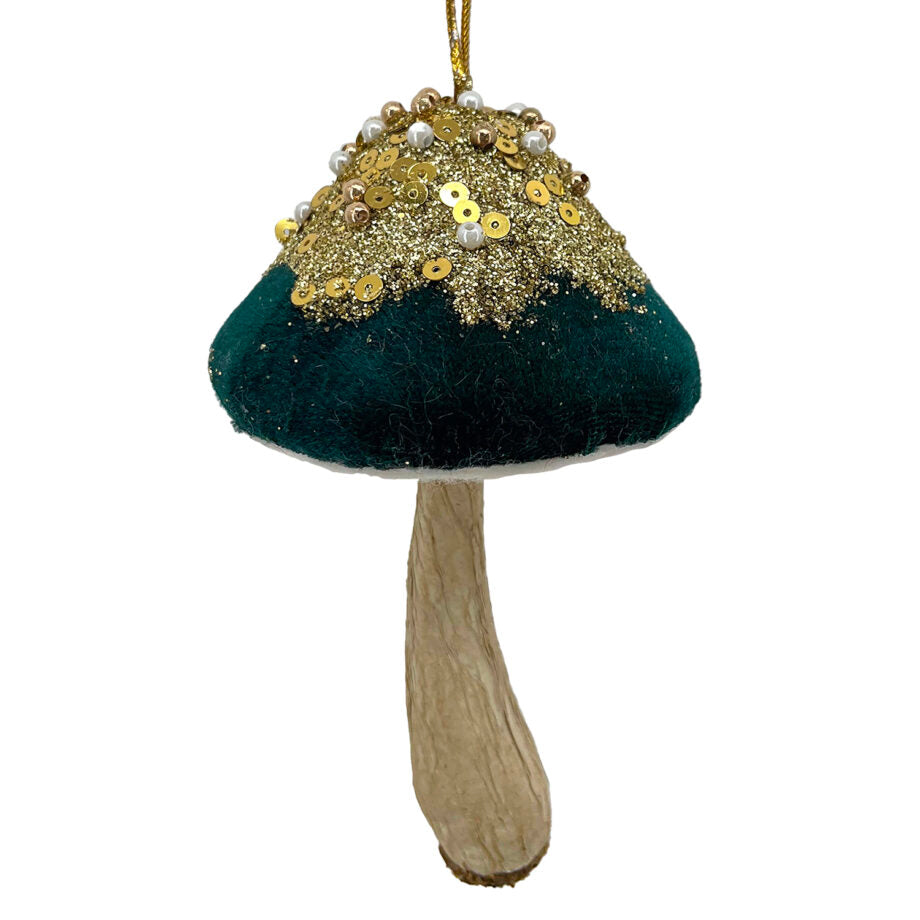 Ornement 5,5 po champignon en velours vert