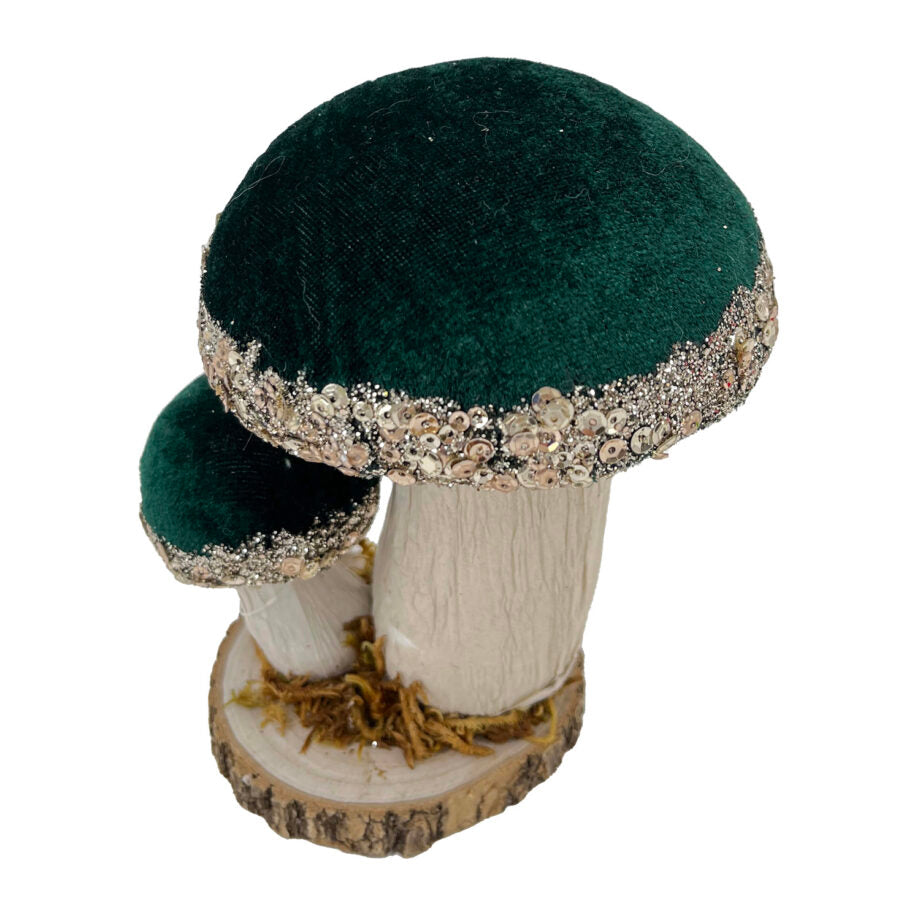 Champignon décoratif en velours vert