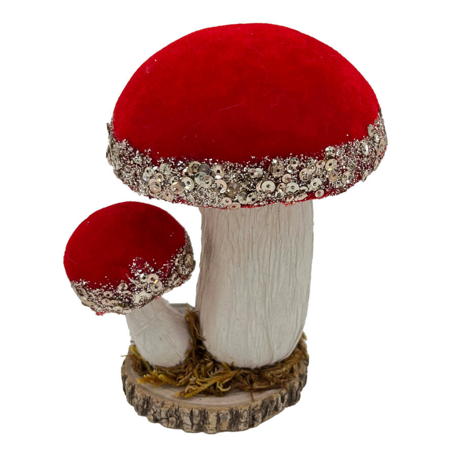Champignon décoratif en velours rouge