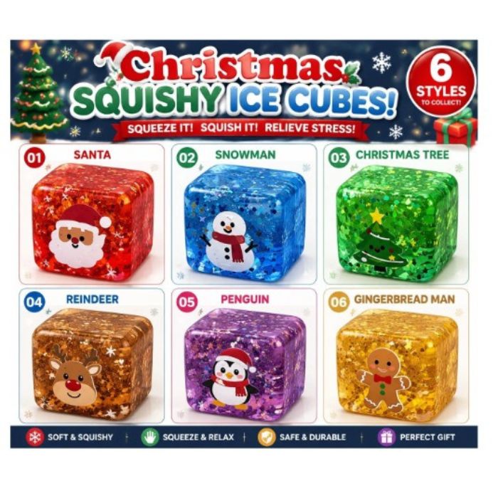 Cube en gel sensoriel anti-stress à presser de Noël