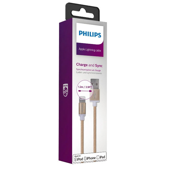 Câble de recharge pour iPhone 5/6/7/8/x 3,9 pi Philips or