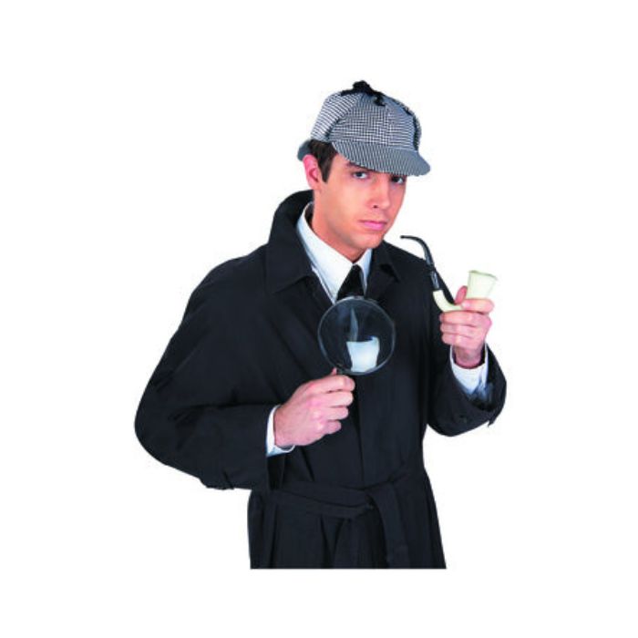 Chapeau, loupe et pipe de détective