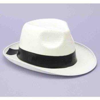 Chapeau de gangster blanc ruban noir pour adulte