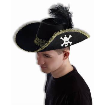 Chapeau de pirate noir avec une plume noire pour adulte