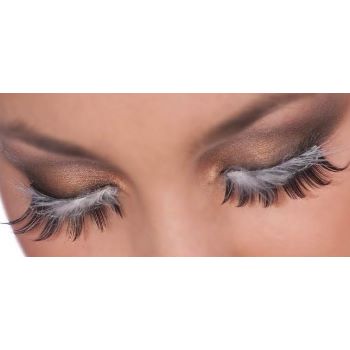 Faux cils noir avec plume blanche