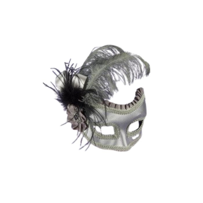 Demi-masque argent avec plumes argent