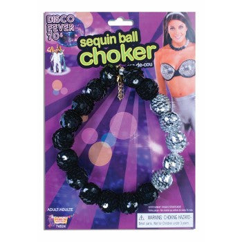 Collier avec boules disco argent et noir