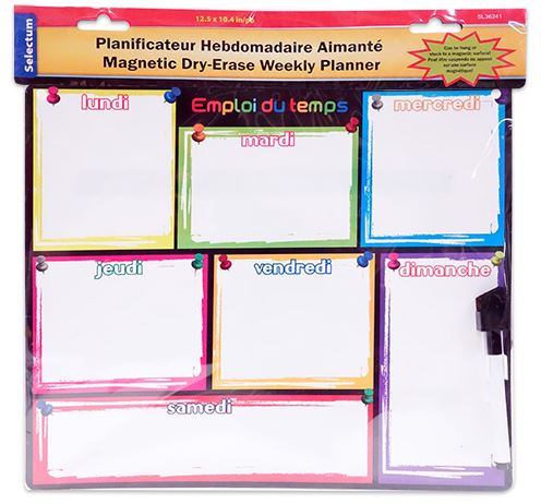 Planificateur hebdomadaire effaçable aimanté 12,5 po x 11,4 po
