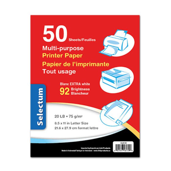 Feuille 8,5 po x 11 po blanche Selectum (paquet de 50)